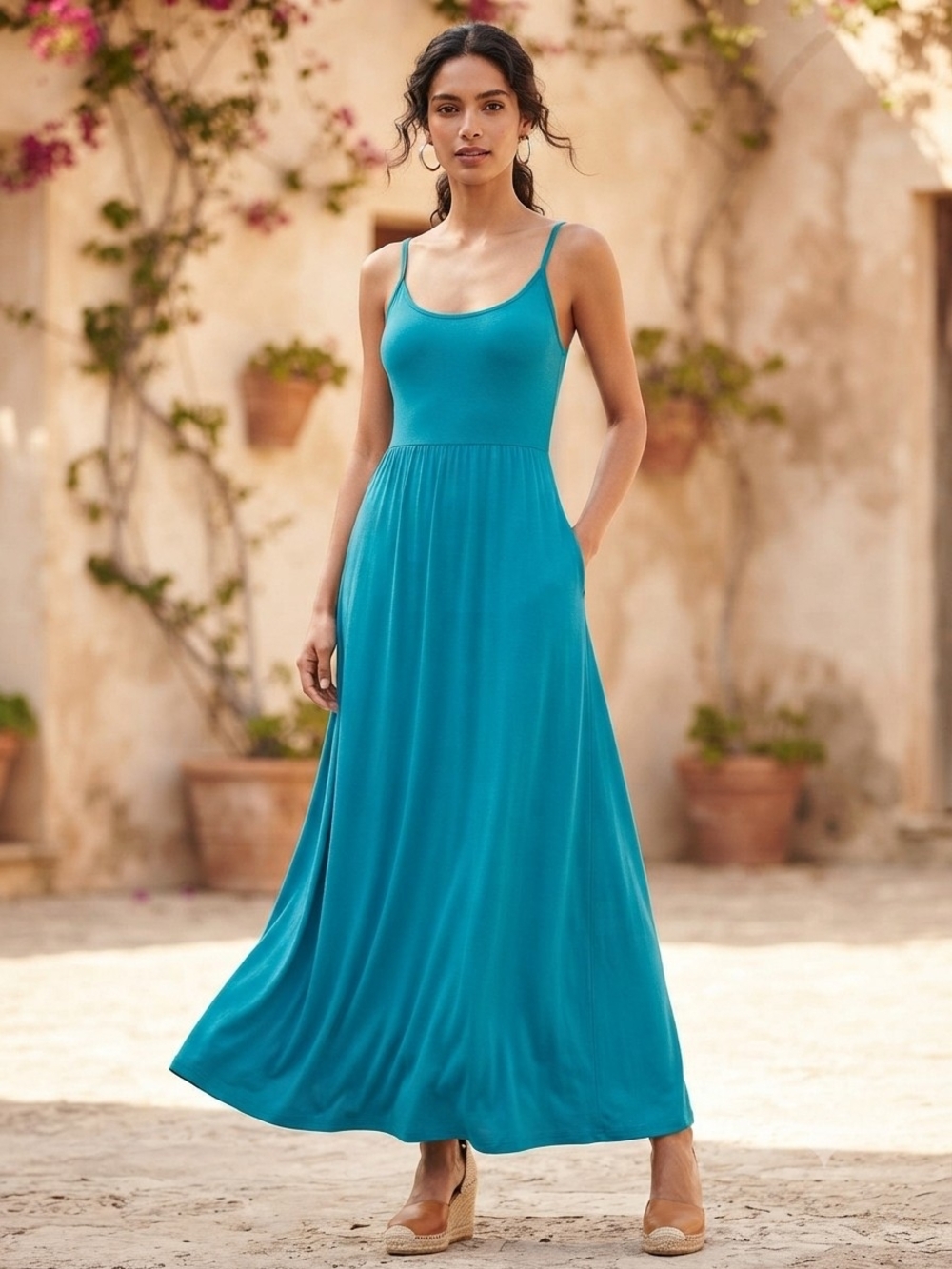 As U Wish Teal Scoop Neck Maxi Dress